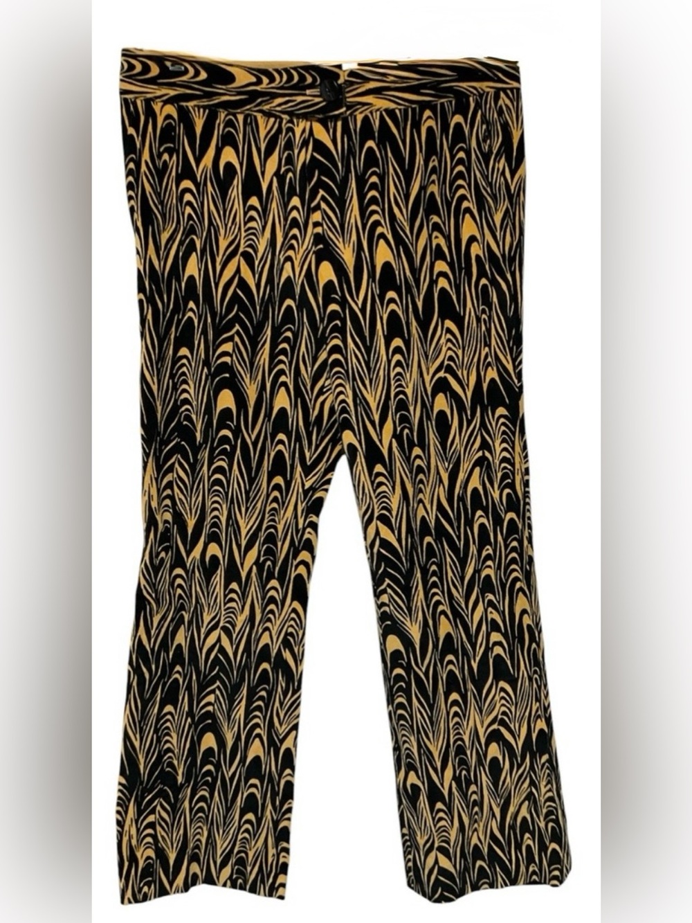 Etcetera Black Yellow Cotton Flared Abstract High Rise Velvet Funky Pants Size 8